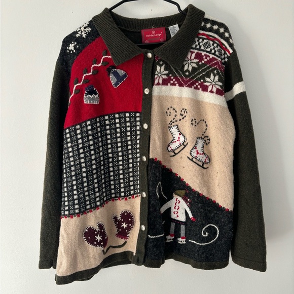 Vintage Novelty Christmas Sweater Holiday Lodge by North Quest Women's size XL - Picture 3 of 5